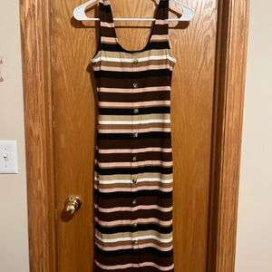 No Boundaries Button-Front Striped Maxi Dress - Black, Brown, Cream